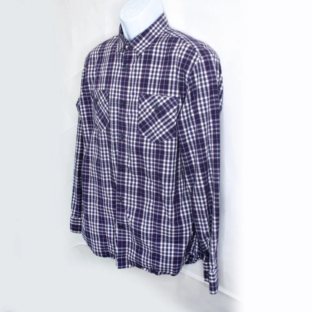 Banana Republic Plaid Button Down Shirt Mens L Large 16 Purple Long Sleeve LL09